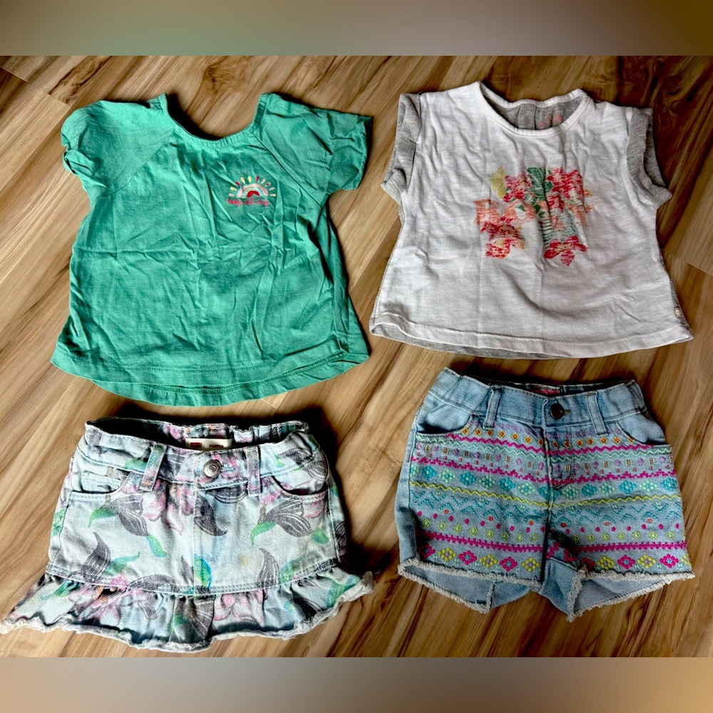 4 Item Girls Clothing Lot Roxy shirts Denim Shorts and Levi’s Denim Skirt